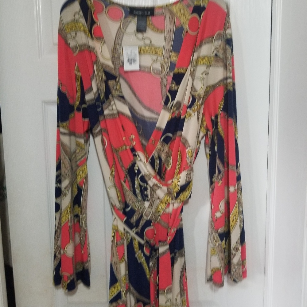 ASHLEY STEWART NWT WRAP STYLE CHAIN PRINT DRESS
